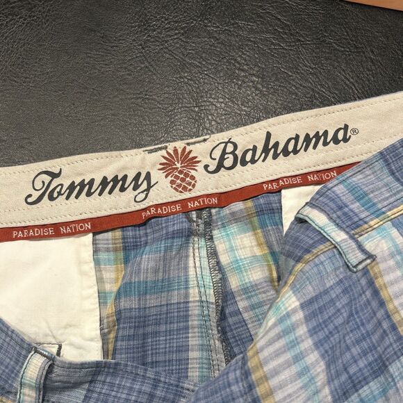 Tommy Bahama Shorts Mens Size 42 Plaid Flat Front Blue White Yellow Linen Silk - Picture 3 of 5